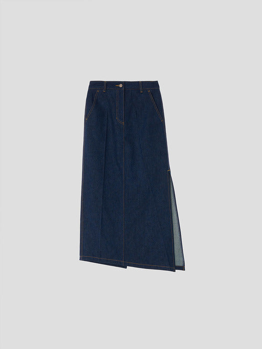 [recto] Exclusive Asymmetric Long Denim Skirt (Blue)