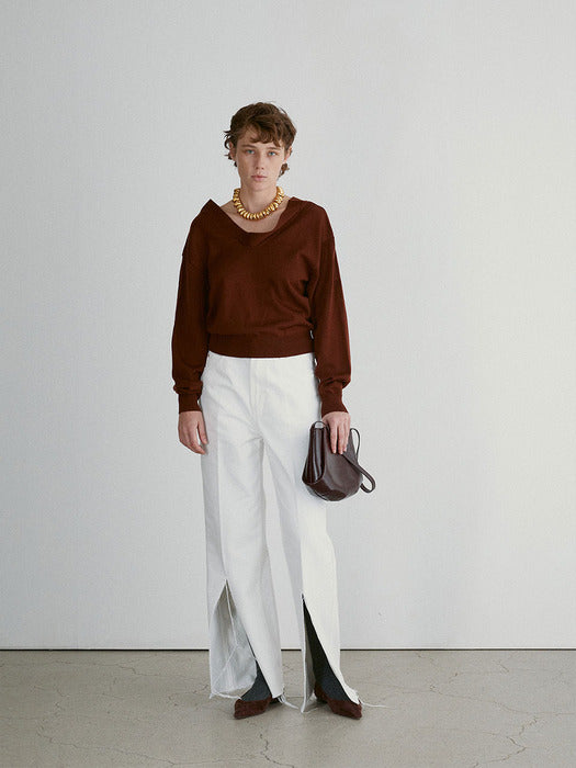 Recto Isla Front Slit Denim Pants (Off White)