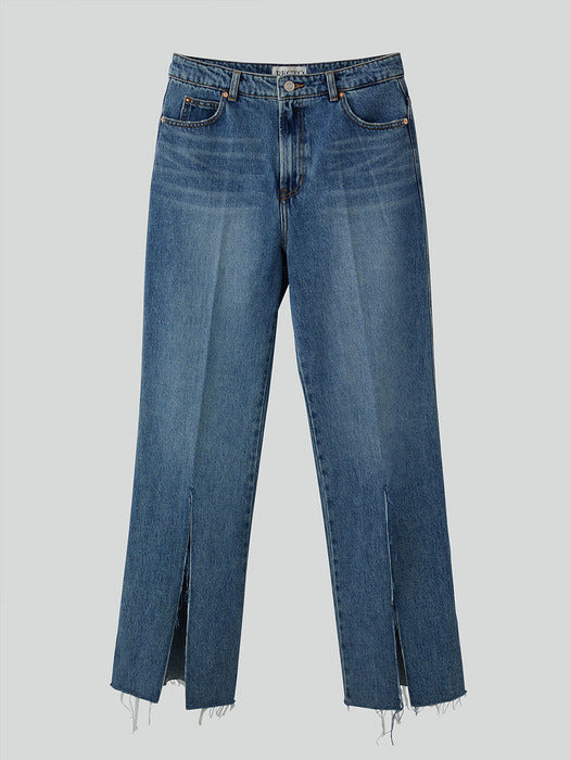 Recto Isla Front Slit Medium Washed Denim Pants (Dusty Blue)