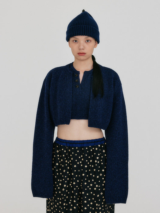 Eenk Zonne Cropped Knit Cardigan - Navy