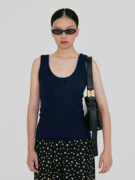 [EENK] Ziup Sleeveless Knit Top - Navy