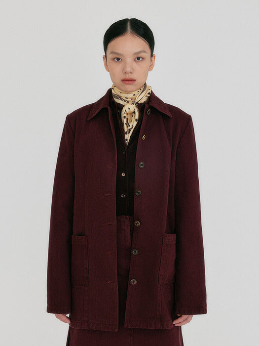 Eenk Zuy Denim Utility Jacket - Burgundy