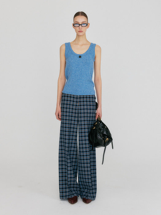 Eenk Zilvine Relaxed Plaid Pants - Navy/Sky Blue Multi