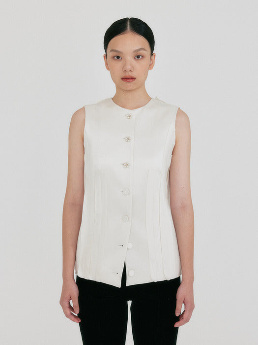 Eenk Zive Crewneck Waistcoat - Ivory