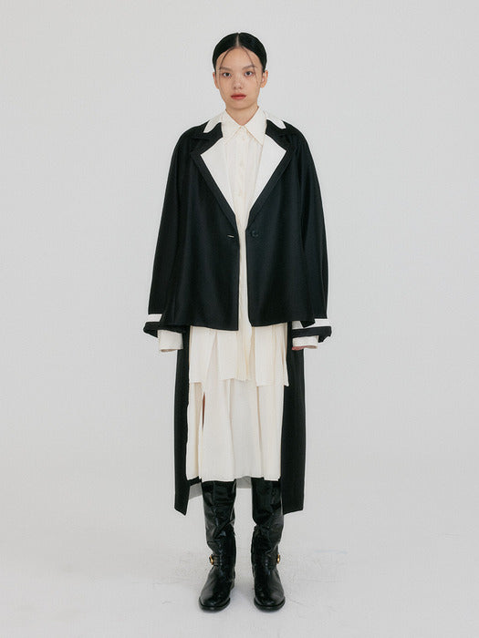 Eenk Zenia Unbalanced Long Coat - Black