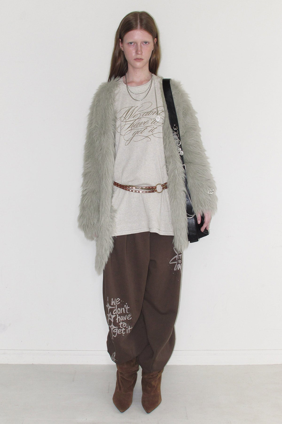 Instantfunk Oversized Feather Yarn Long Cardigan - Grey