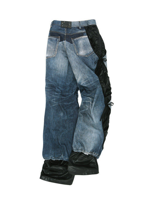 [andersson bell] DENIM TROMPE L`OEIL LAYERED TYING PANTS apa768w(WASHED BLUE)