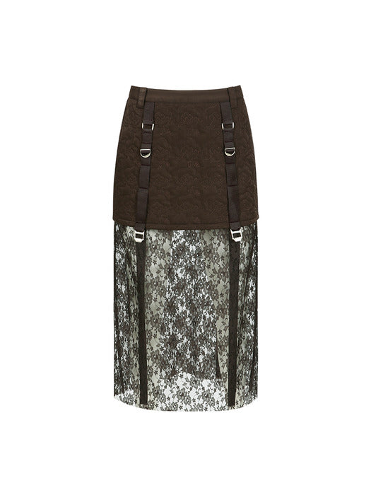 [andersson bell] EMBROIDERY PADDED SKIRT apa764w(D.BROWN)
