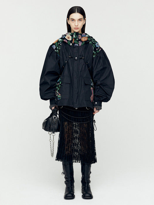 [andersson bell] LACE COMBINATION PLEATS LONG SKIRT apa762w(BLACK)