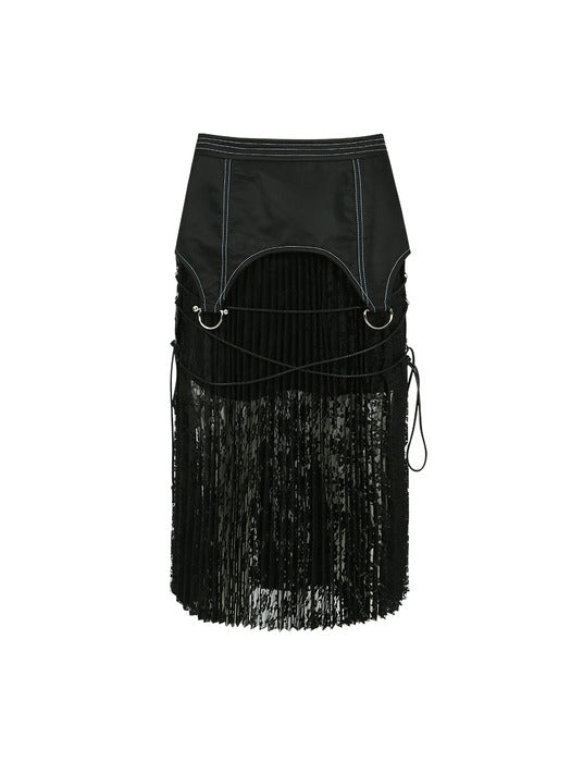 [andersson bell] LACE COMBINATION PLEATS LONG SKIRT apa762w(BLACK)