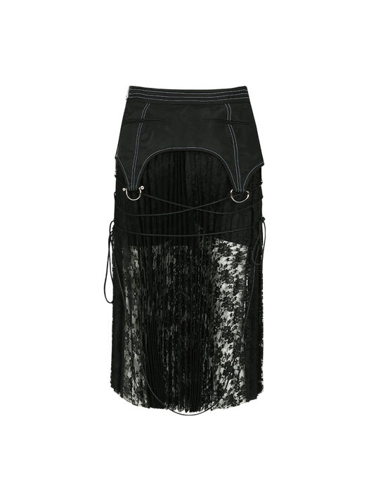 [andersson bell] LACE COMBINATION PLEATS LONG SKIRT apa762w(BLACK)