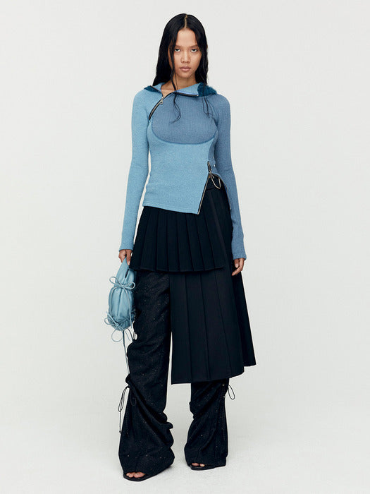 [andersson bell] (ESSENTIAL) TIGHT RIBBED COMBINATION HOODIE atb1195w(BLUE)