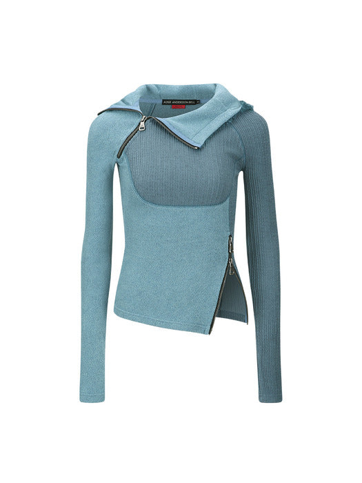 [andersson bell] (ESSENTIAL) TIGHT RIBBED COMBINATION HOODIE atb1195w(BLUE)
