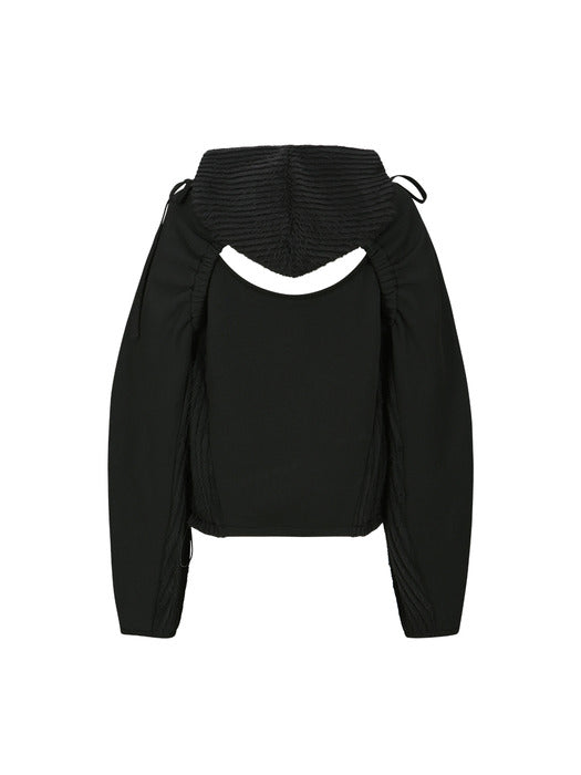 (ESSENTIAL) CUT OUT SHIRRING HOODIE atb1193w(BLACK)