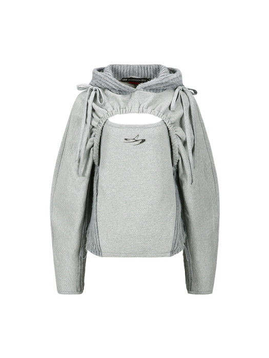 (ESSENTIAL) CUT OUT SHIRRING HOODIE atb1193w(MELANGE GREY)