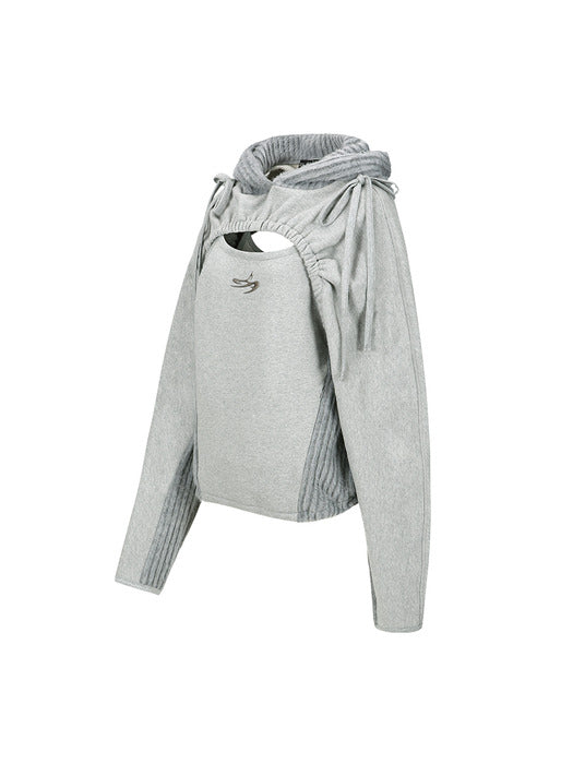 (ESSENTIAL) CUT OUT SHIRRING HOODIE atb1193w(MELANGE GREY)