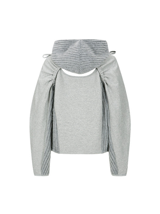 (ESSENTIAL) CUT OUT SHIRRING HOODIE atb1193w(MELANGE GREY)