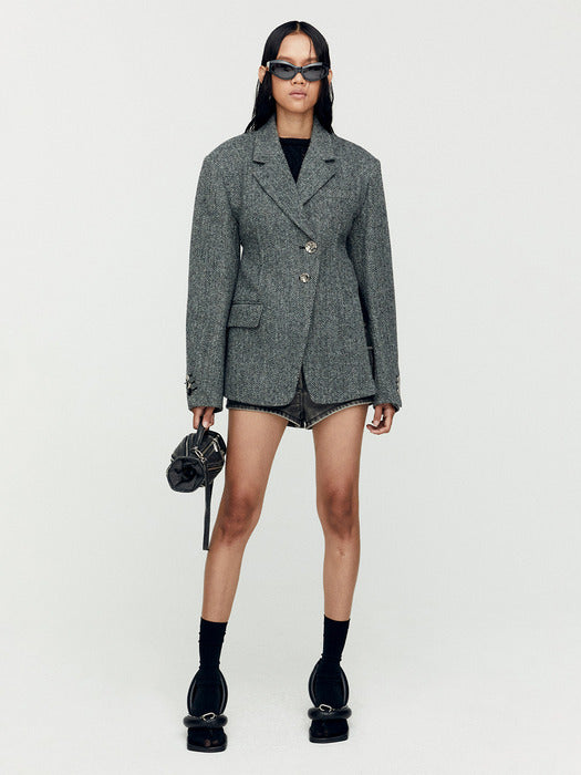 [andersson bell] HARRIS TWEED CUT-OUT HARNESS JACKET awa666w(GREY)