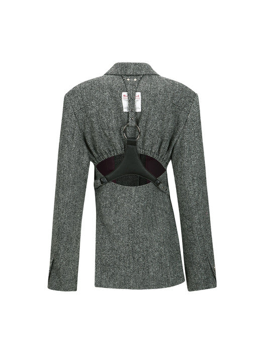 [andersson bell] HARRIS TWEED CUT-OUT HARNESS JACKET awa666w(GREY)
