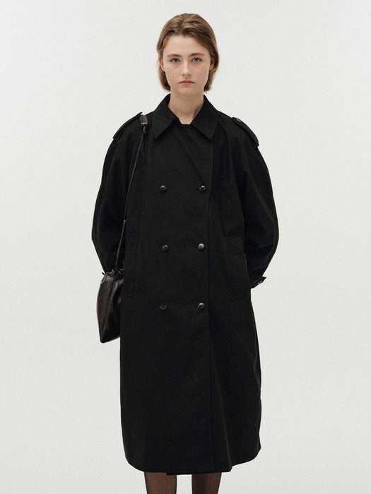 Oversized double-breasted trench (Black)