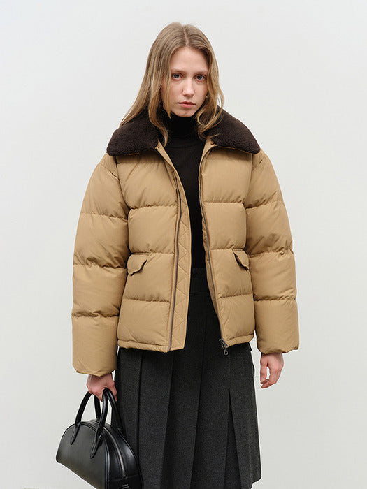 [dunst] UNISEX DETACHABLE SHEARLING COLLAR GOOSE DOWN JACKET CAMEL BROWN_UDJU4D130W2
