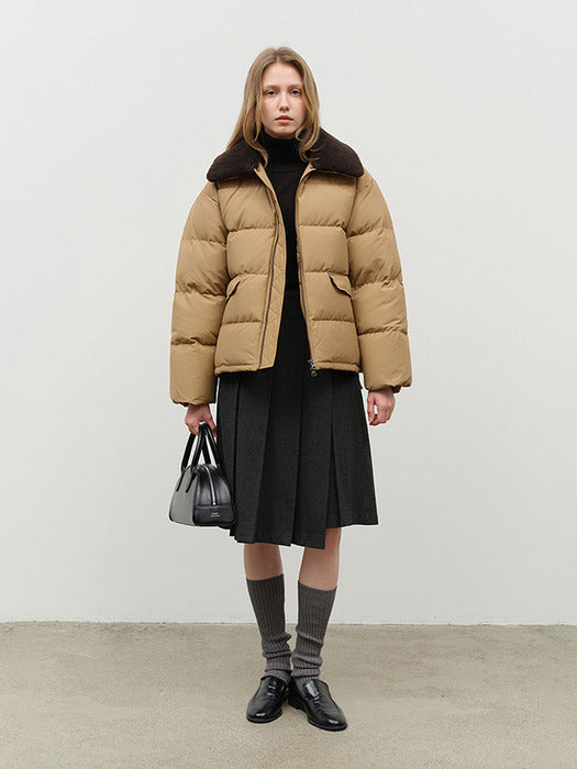 [dunst] UNISEX DETACHABLE SHEARLING COLLAR GOOSE DOWN JACKET CAMEL BROWN_UDJU4D130W2