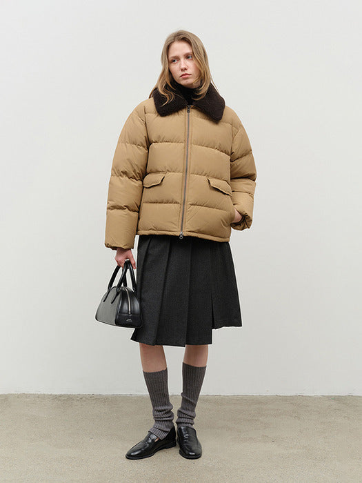 [dunst] UNISEX DETACHABLE SHEARLING COLLAR GOOSE DOWN JACKET CAMEL BROWN_UDJU4D130W2