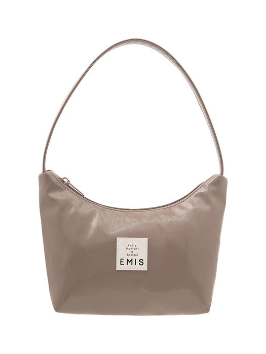 Emis New Enamel Hobo Bag-Gray Beige