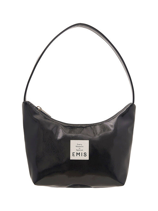 [emis] NEW ENAMEL HOBO BAG-BLACK