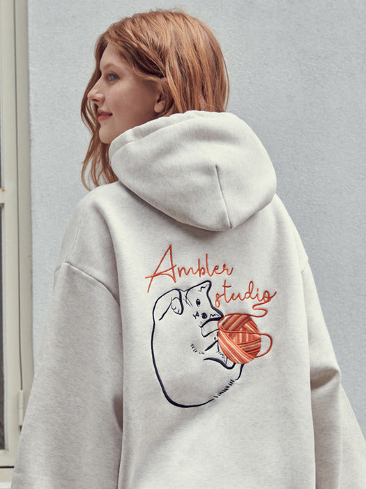 [ambler] A Stray cat Hoodie AHP1117 (Oatmeal)