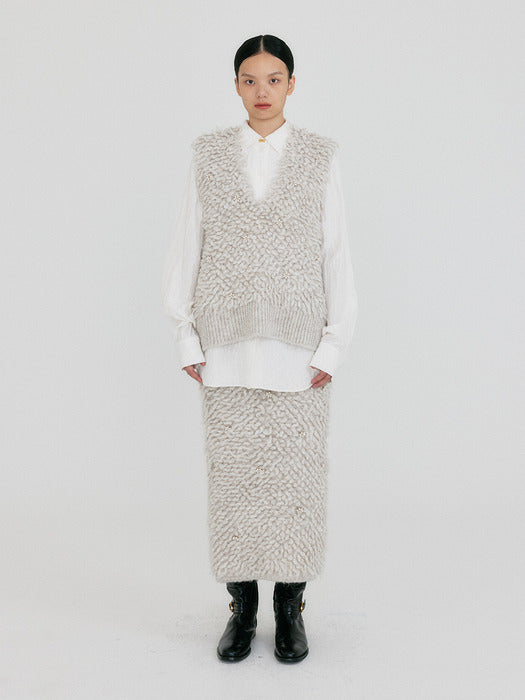 Eenk Zijel Straight Knitted Skirt - Grey