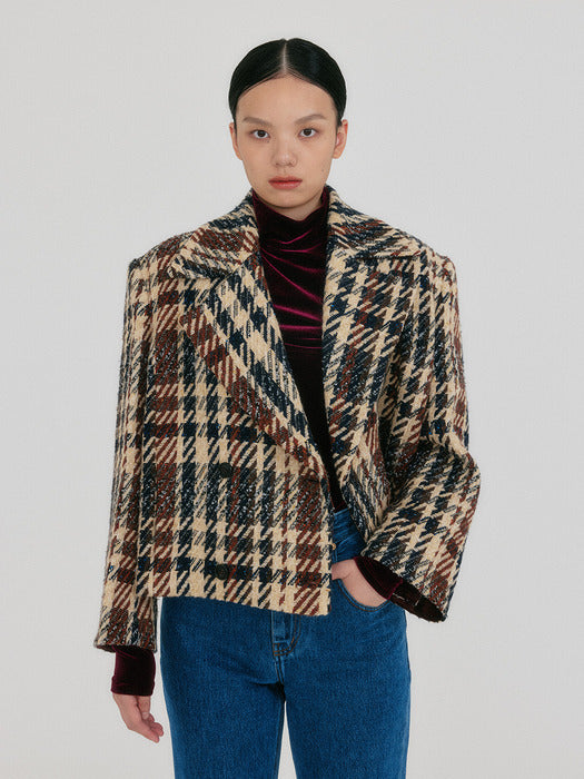 Eenk Zuiqi Plaid Wool Blend Jacket - Beige/Black