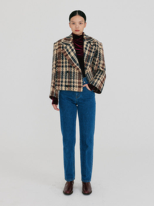 Eenk Zuiqi Plaid Wool Blend Jacket - Beige/Black