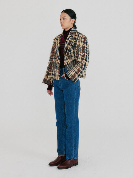Eenk Zuiqi Plaid Wool Blend Jacket - Beige/Black
