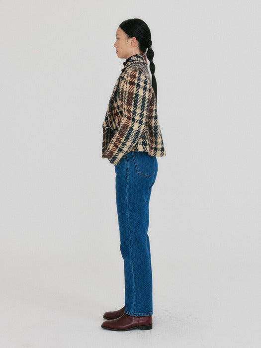 Eenk Zuiqi Plaid Wool Blend Jacket - Beige/Black