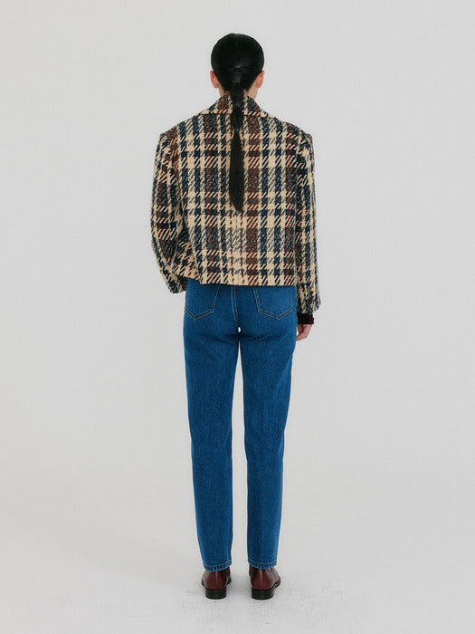 Eenk Zuiqi Plaid Wool Blend Jacket - Beige/Black