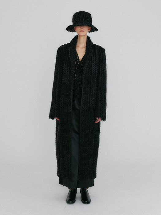 Eenk Zada Single-Breasted Long Coat - Black