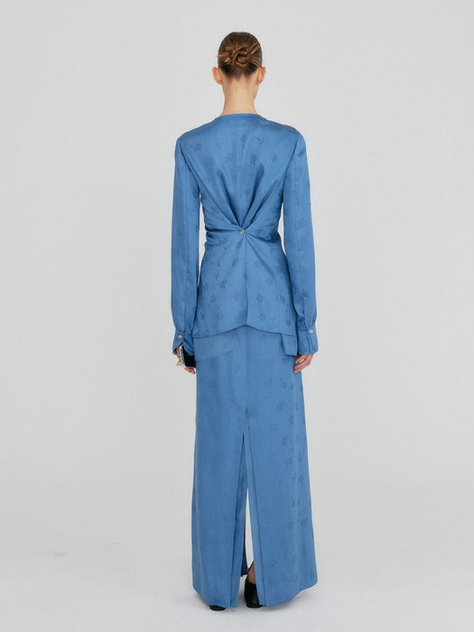 Eenk Zazze Front Slit Straight Skirt - Blue