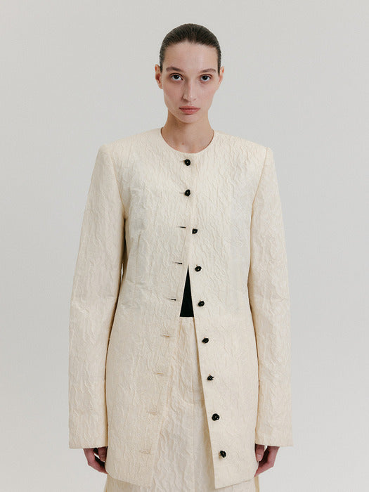 Eenk Zacqi Round Neck Long Jacket - Cream