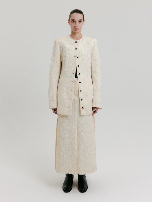 [EENK] Zacqi Round Neck Long Jacket - Cream