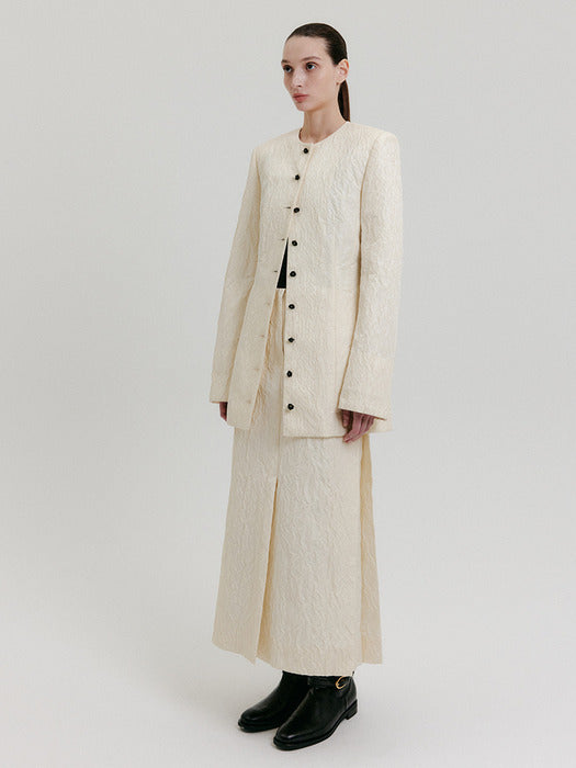 [EENK] Zacqi Round Neck Long Jacket - Cream