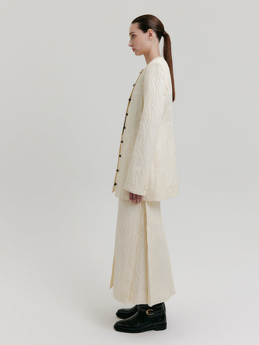 [EENK] Zacqi Round Neck Long Jacket - Cream