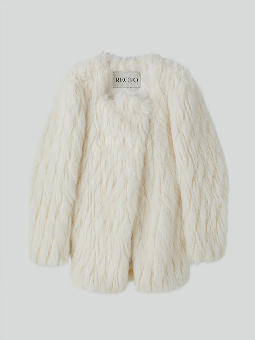 [recto] RC SIGNATURE CURVED NECK FAUX FUR JACKET (IVORY)