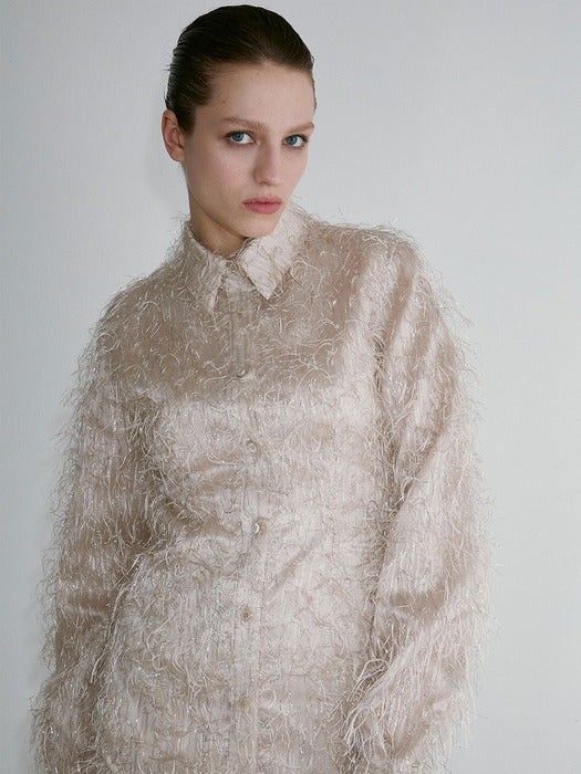 Recto Regalo Metalic Fringe Shirt (Pale Beige)