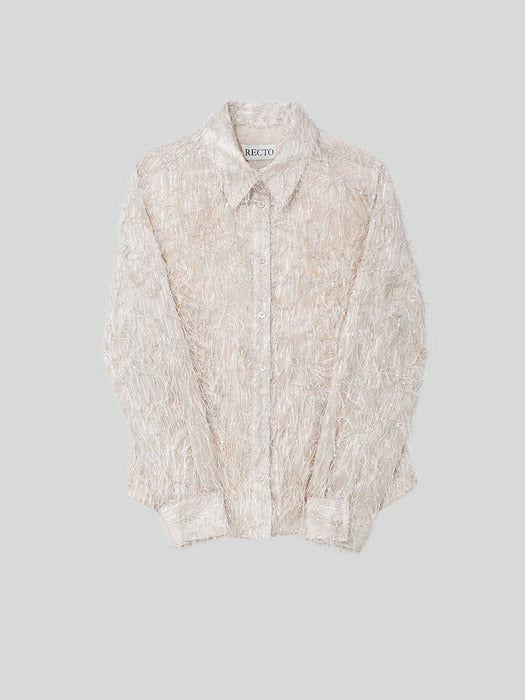 Recto Regalo Metalic Fringe Shirt (Pale Beige)