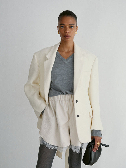 [recto] WOOL TWILL SINGLE BREASTED OVERSIZED JACKET (IVORY)