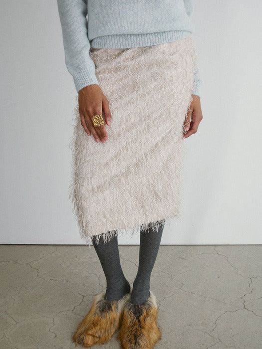 [recto] REGALO METALIC FRINGE H-LINE SKIRT (PALE BEIGE)