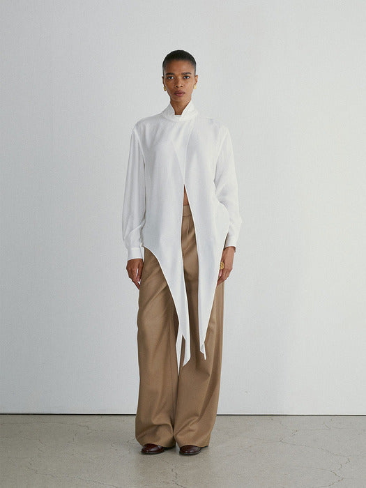 [recto] GATHERED WAIST BAND WOOL BLEND PANTS (CAMEL)