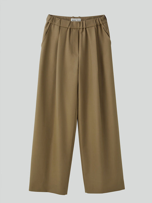 Recto Gathered Waist Band Wool Blend Pants (Camel)