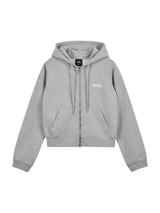 [emis] (WOMENS)APPLIQUE HOOD ZIP-UP-MELANGE GRAY